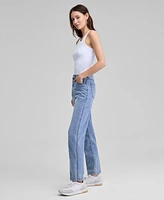And Now This Women's Embroidered Floral High Rise Straight-Leg Ankle Jeans, Exclusively at Macy's
