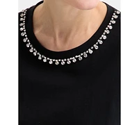 Jm Collection Women's Embellished Cotton Polished T-Shirt, Exclusively at Macys