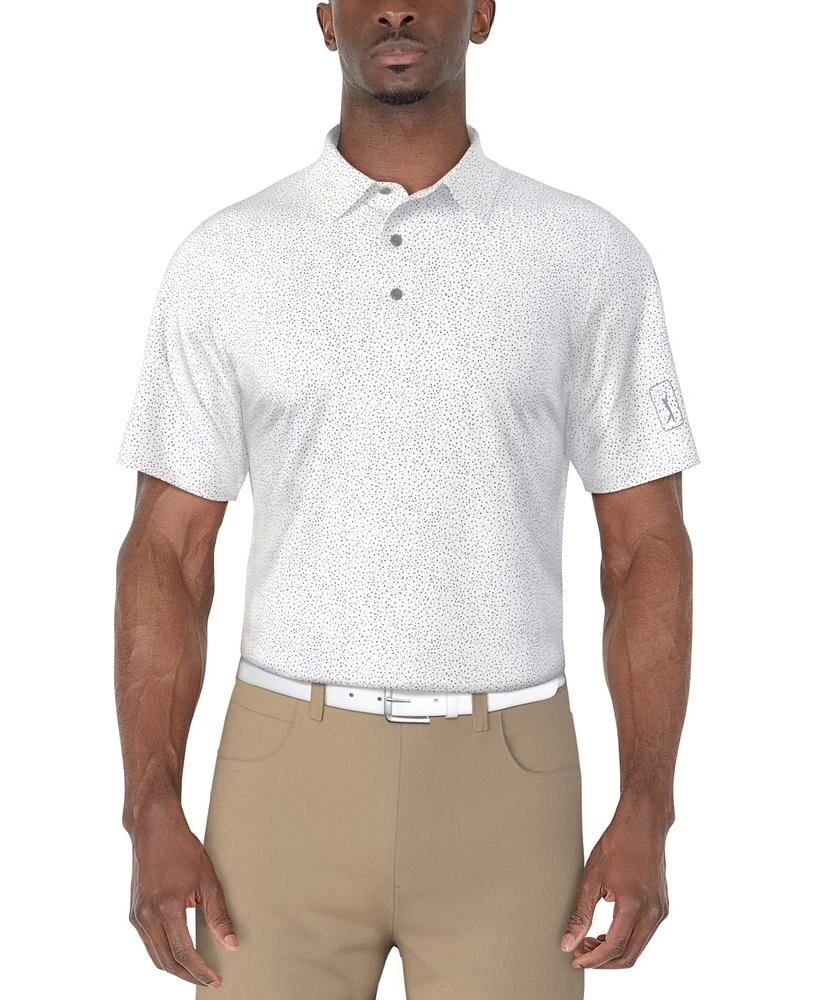 Pga Tour Men's Short Sleeve Confetti Print Golf Polo Shirt