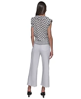 Karl Lagerfeld Paris Women's Dot-Print Ruffled Top