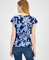 Tommy Hilfiger Women's Printed Ruffled-Sleeve Peplum Top