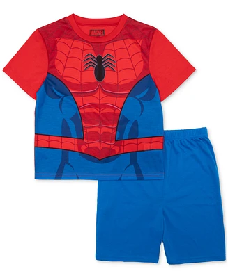 Marvel Little & Big Boys Spider-Man Short-Sleeve Top Shorts Pajamas, 2 Piece Set