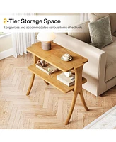 Tribesigns Narrow Side Table for Living Room, Farmhouse End Table with 2-Tier Storage Shelf and Solid Wood Legs