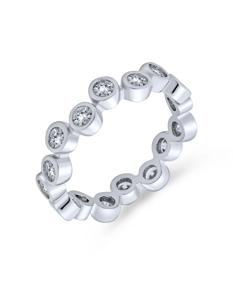 Bling Jewelry Bubble Circle Geometric Zig Zag Cubic Zirconia Bezel Band Cz Eternity Ring .925 Sterling Silver