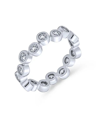Bling Jewelry Bubble Circle Geometric Zig Zag Cubic Zirconia Bezel Band Cz Eternity Ring .925 Sterling Silver
