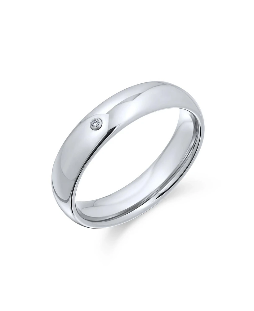Bling Jewelry Simple 0.10CT Cz Cubic Zirconia Accent Dome Couples Titanium Band Ring Silver Tone Comfort Fit