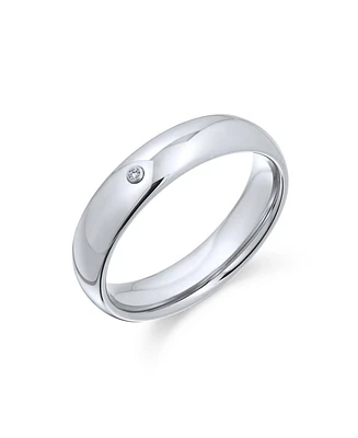 Bling Jewelry Simple 0.10CT Cz Cubic Zirconia Accent Dome Couples Titanium Band Ring Silver Tone Comfort Fit