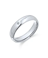 Bling Jewelry Simple 0.10CT Cz Cubic Zirconia Accent Dome Couples Titanium Band Ring Silver Tone Comfort Fit