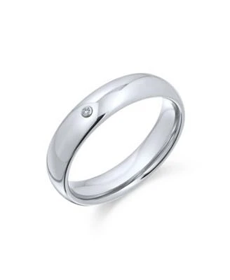 Bling Jewelry Simple 0.10CT Cz Cubic Zirconia Accent Dome Couples Titanium Band Ring Silver Tone Comfort Fit
