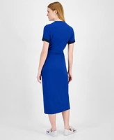 Tommy Hilfiger Women's Ribbed Faux-Wrap Midi Dress