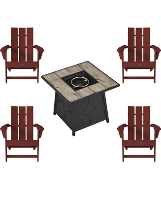 Piece Hdpe Adirondack Chair Outdoor Meeting Set with 28-inch Square 40,000 Btu Auto-Ignition Propane Gas Firepit with Waterproof Cover