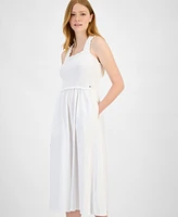 Tommy Hilfiger Women's Cotton Smocked Sleeveless Midi Dress