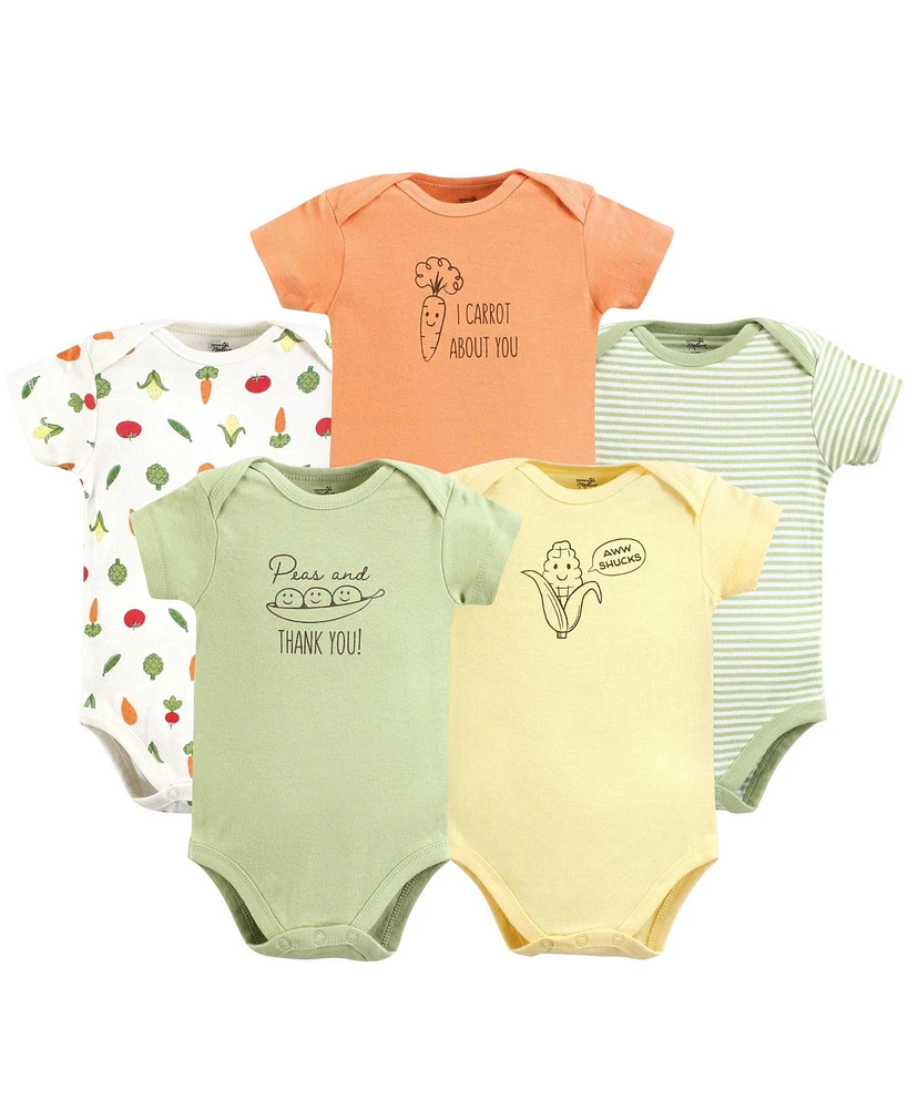 Touched by Nature Baby Boys Organic Cotton Bodysuits, Peas And Thank You, Preemie