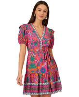 Adrianna by Adrianna Papell Women's Printed Puff-Sleeve Mini Dress