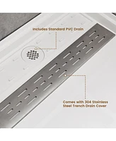 Casainc 48"W X 36"D Solid Surface Single Threshold Shower Base Anti-Slip Shower Pan