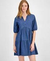 Tommy Hilfiger Women's Chambray V-Neck Tiered Dress