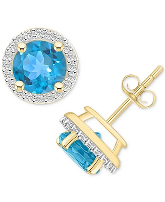 Blue Topaz (2-1/3 ct. t.w.) & Lab-Created White Sapphire (1/5 ct. t.w.) Halo Stud Earrings in 10k Gold