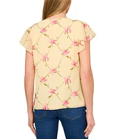 CeCe Women's Floral-Print Ruffled Flutter-Sleeve Top