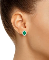 Lab-Created Emerald (1-3/8 ct. t.w.) & White Sapphire (1/5 Oval Halo Stud Earrings 10k Gold