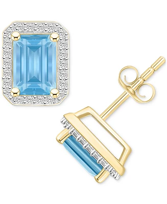 Onyx & Lab-Created White Sapphire (1/4 ct. t.w.) Emerald-Cut Halo Stud Earrings 10k Gold