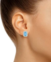 Onyx & Lab-Created White Sapphire (1/4 ct. t.w.) Emerald-Cut Halo Stud Earrings 10k Gold