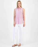 Nautica Jeans Women's Striped Sleeveless Button Shirt