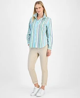 Nautica Jeans Women's Striped Roll-Tab Button Shirt