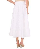 CeCe Women's Cotton 3D Floral Pull-On Midi Skirt