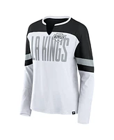 Fanatics Women's White/Black Los Angeles Kings Frozen Long Sleeve Notch Neck T-Shirt