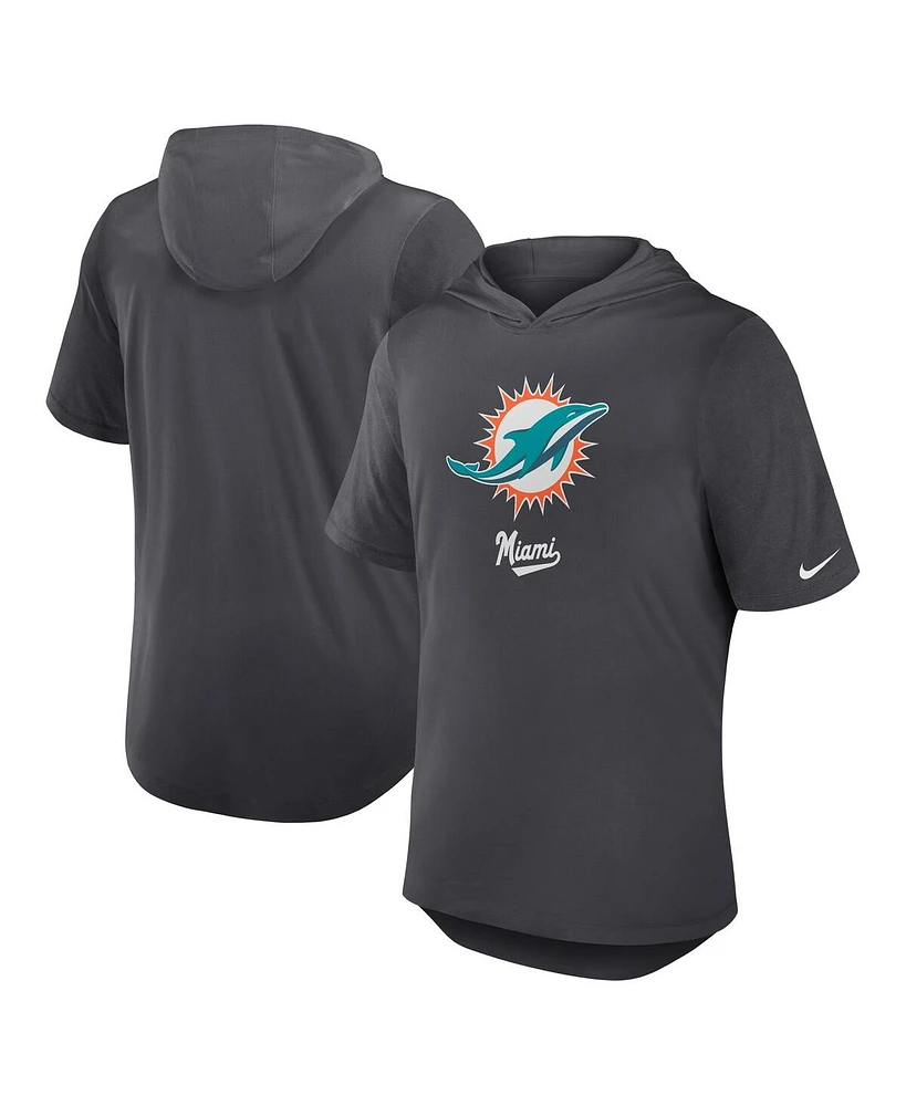 Nike Men's Anthracite Miami Dolphins Tri-Blend Performance Hoodie T-Shirt