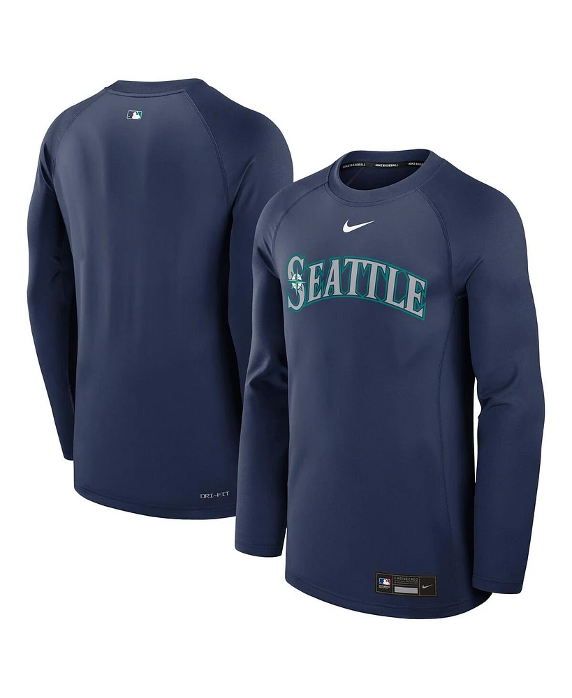 Nike Men's Navy Seattle Mariners Authentic Collection Game Time Raglan Performance Long Sleeve T-Shirt