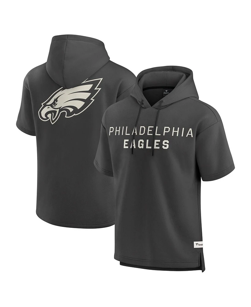 Fanatics Men's Charcoal Philadelphia Eagles Elements Future Ground Lettering Short Sleeve Pullover Hoodie