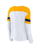 Fanatics Women's White/Gold Nashville Predators Frozen Long Sleeve Notch Neck T-Shirt