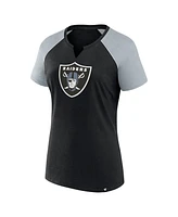 Fanatics Women's Black/Silver Las Vegas Raiders Glittered Primary Raglan T-Shirt