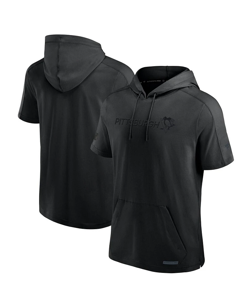 Fanatics Men's Black Pittsburgh Penguins Authentic Pro Road Performance Short Sleeve Pullover Hoodie