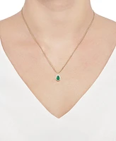 Emerald (1 ct. t.w.) & Diamond (1/5 Teardrop Halo 18" Pendant Necklace 14k Gold (Also Ruby Sapphire)