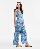 Nautica Jeans Women's Palm-Print Chambray Pull-On Pants