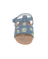 Bebe Toddler Girls Denim and Embroidered Flowers Sandals