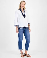 Nautica Jeans Women's Cotton Contrast-Trim Tunic Top