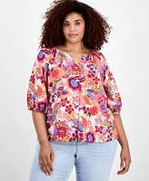 Liverpool Los Angeles Plus Printed Short-Sleeve Blouse