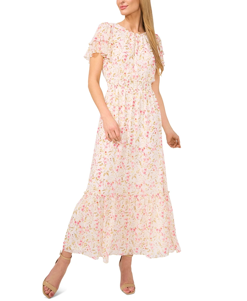 CeCe Women's Floral Flutter-Sleeve Maxi Dress