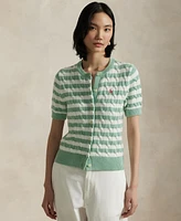 Polo Ralph Lauren Women's Striped Cable-Knit Short-Sleeve Cardigan Sweater