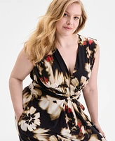 Anne Klein Plus Printed Twist-Front Maxi Dress