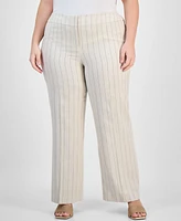 Kasper Plus Mid-Rise Striped Wide-Leg Pants