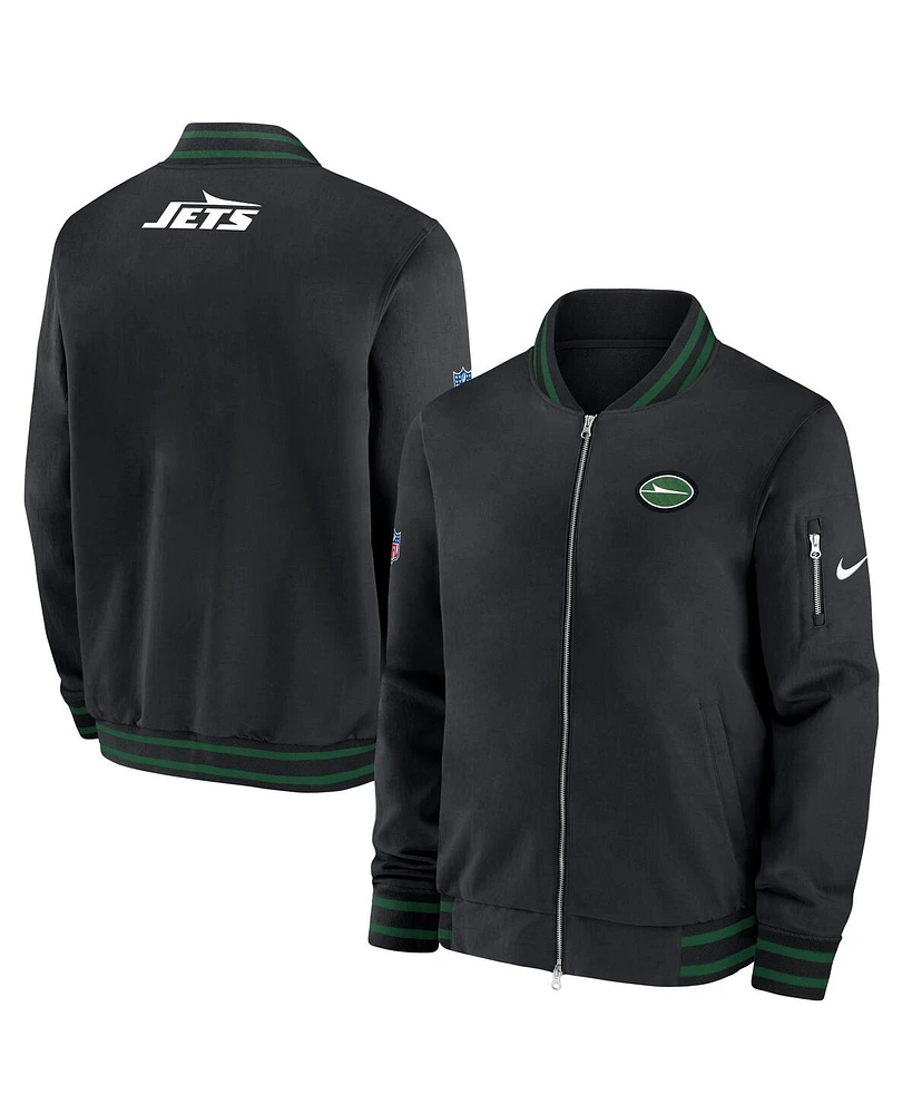 Nike Men's Black New York Jets Coaches Full-Zip Bomber Jacket