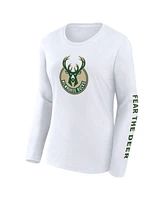 Fanatics Women's White Milwaukee Bucks Long Sleeve T-Shirt
