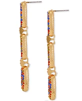 Guess Gold-Tone Rainbow Rhinestone Large Link Linear Drop Earrings