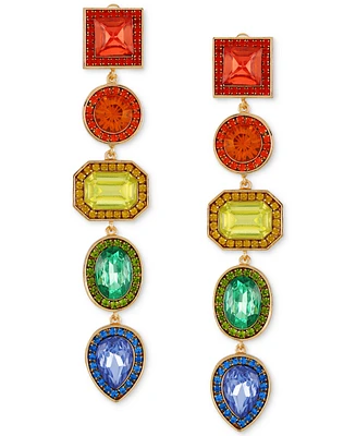 Guess Gold-Tone Rainbow Rhinestone Clip-On Linear Drop Earrings