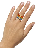 Guess Gold-Tone Rainbow Rhinestone Multi-Row Stretch Ring