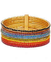 Guess Gold-Tone Rainbow Rhinestone Multi-Row Stretch Bracelet
